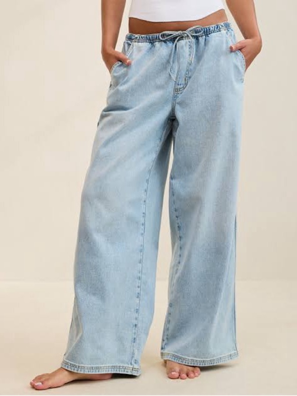Aerie Daydream Denim Pull-On Light Wash Wide Leg Pants